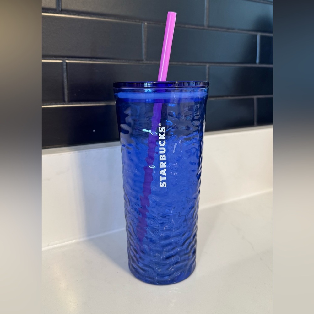 Starbucks Blue Tumbler with Pink Straw